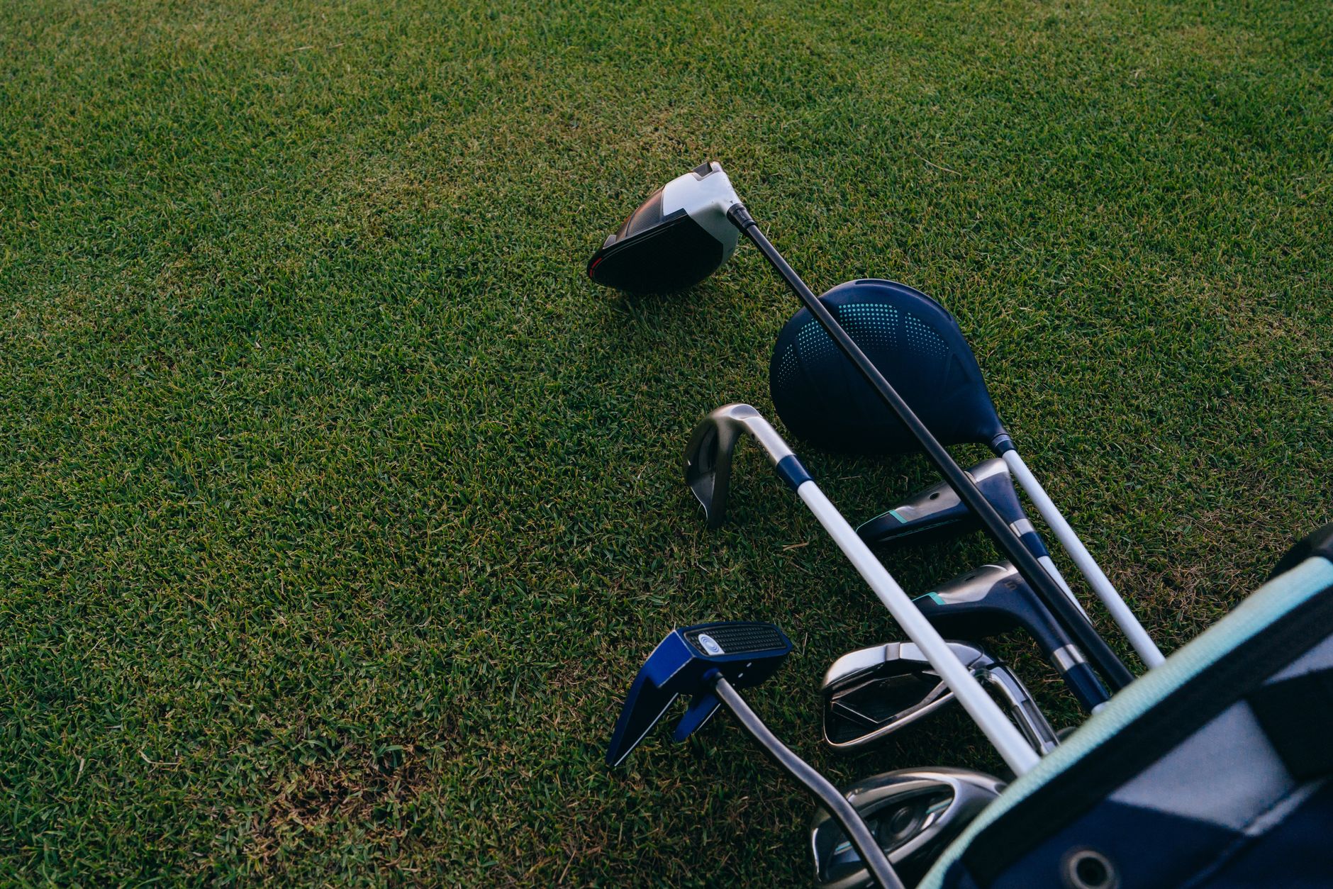 Golf clubs on fairway